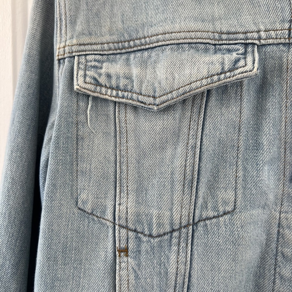 Frame Embroidered Cuffed Jean Jacket Denim Rydell Ave Logo Light Womens Sz Large - Picture 10 of 16